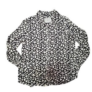 Rails Kathryn Amore Heart Print Button‎ Down Black White Rayon Shirt Medium